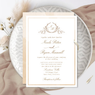 Classic Monogram Beige Cream Watercolor Wedding Invitation