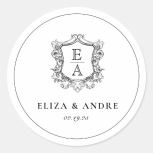 Classic Monogram Black and White Classic Round Sticker