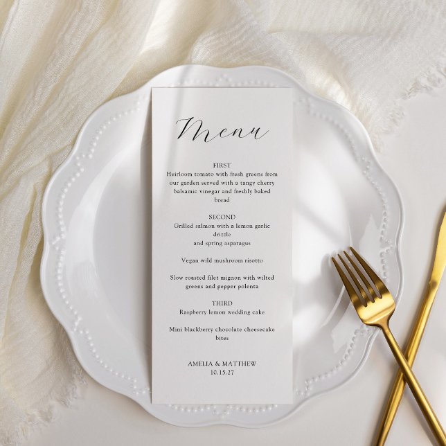 Classic Monogram Black and White Script Wedding Menu (Creator Uploaded)
