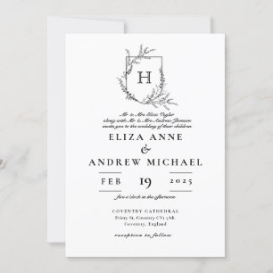 Classic Monogram Black and White Wedding Invitation