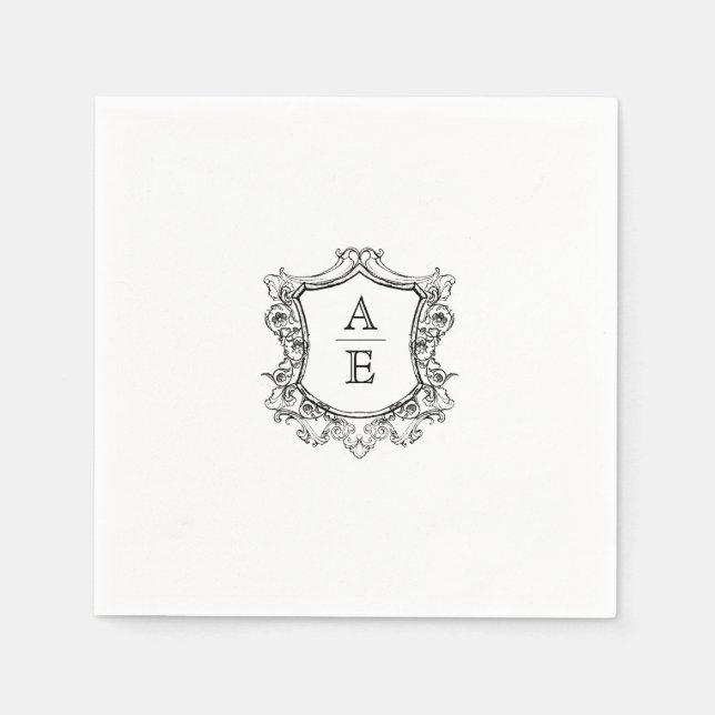 Classic Monogram Black and White Wedding  Napkins (Front)