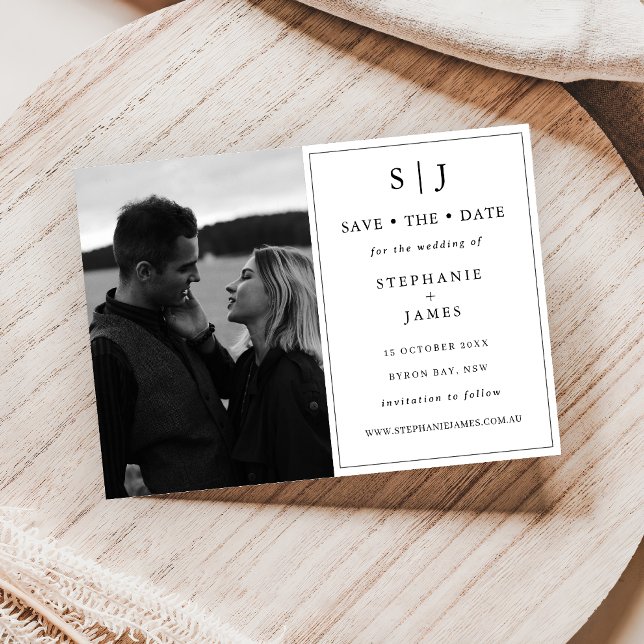 Classic Monogram Black and White Wedding Photo Invitation (Creator Uploaded)