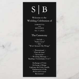 Classic Monogram Black and White Wedding Program