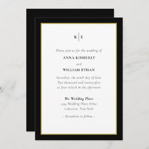 Classic Monogram Black Gold Wedding Invitation