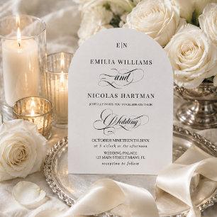 Classic Monogram Black & White Wedding Invitation