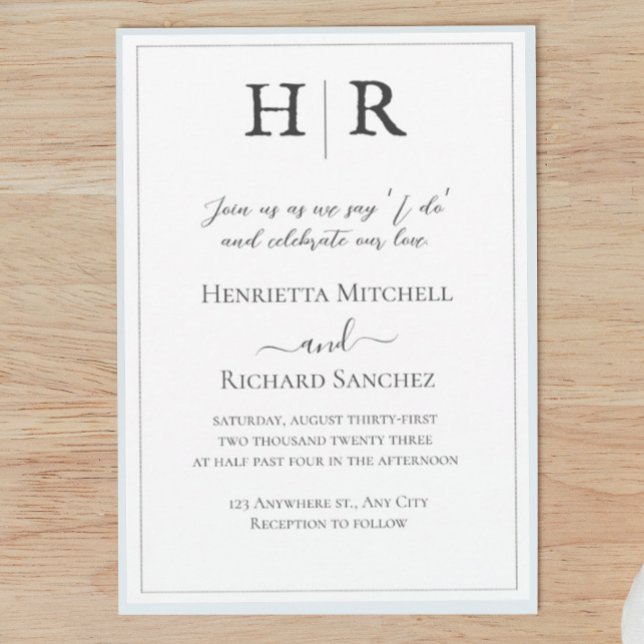 Classic Monogram Black & White Wedding Invitation (Creator Uploaded)