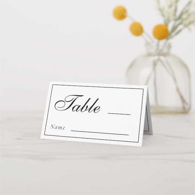 Classic Monogram Black & White Wedding Reception Place Card (Front)