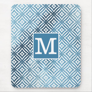 Classic Monogram Blue Frost Diamond Circle Mouse Pad
