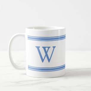 Classic Monogram Blue Striped Personalised Mug