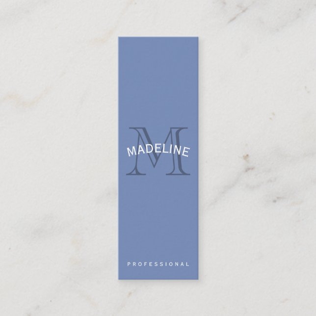 Classic Monogram Blue with Arc Text Mini Business Card (Front)