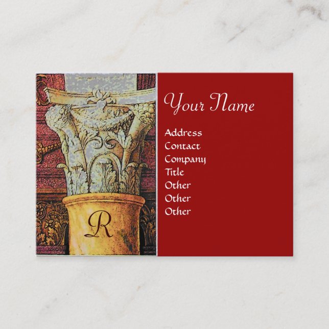 CLASSIC MONOGRAM, bright brown ,grey,yellow red Business Card (Front)