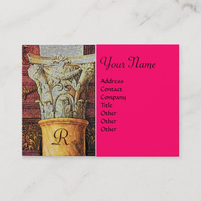 CLASSIC MONOGRAM ,bright pink,fuchsia Business Card (Front)