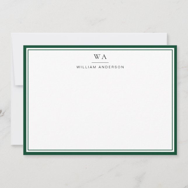 Classic Monogram British Racing Green Stationery Card (Front)