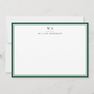 Classic Monogram British Racing Green Stationery Card