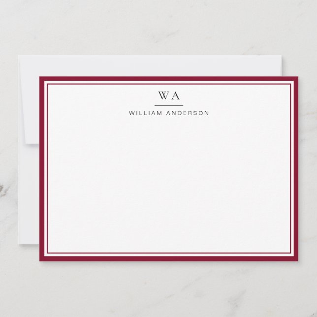 Classic Monogram Burgundy Red Stationery Note  Card (Front)