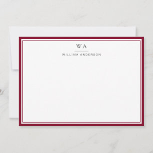 Classic Monogram Burgundy Red Stationery Note  Card