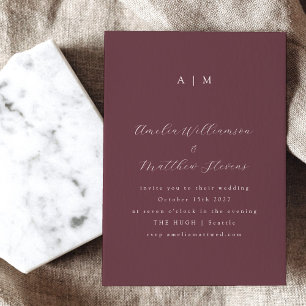 Classic Monogram Burgundy Script Wedding Invitation
