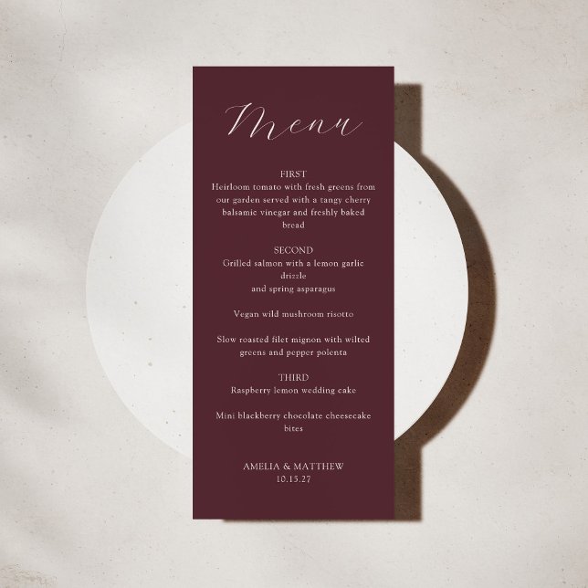 Classic Monogram Burgundy Script Wedding Menu (Creator Uploaded)