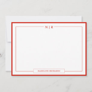 Classic Monogram Candy Red Border Stationery Card