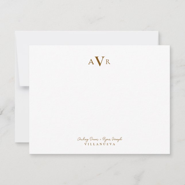 Classic Monogram Couple Brown Custom Wedding Card (Front)