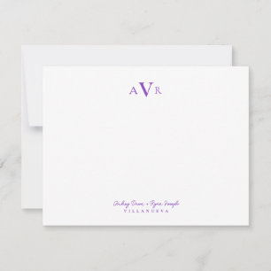 Classic Monogram Couple Purple Custom Wedding Card