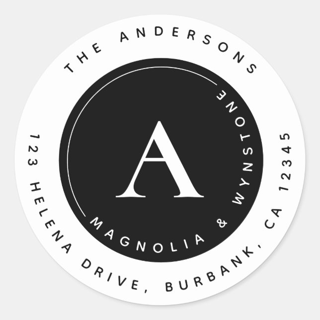 Classic Monogram Couple Return Address  Classic Ro Round Sticker (Front)