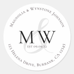 Classic Monogram Couple Return Address Classic Round Sticker