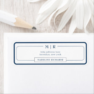 Classic Monogram Dark Navy Blue Border Address Return Address Label