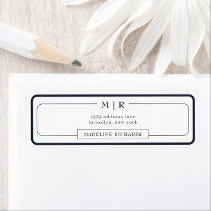 Classic Monogram Dark Navy Blue Border Address Return Address Label