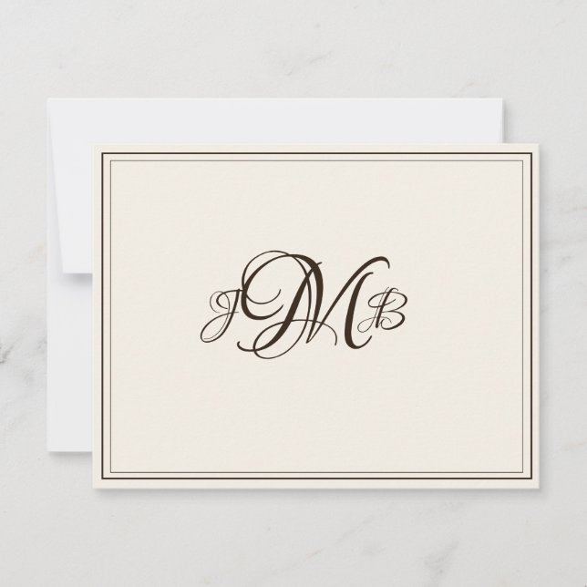 Classic Monogram Ecru & Sepia  Flourish Script  Thank You Card (Front)
