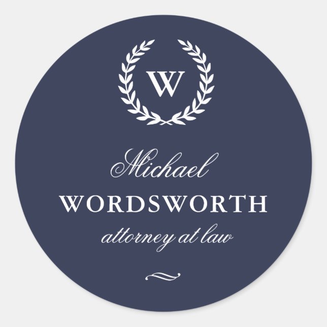 Classic Monogram Elegant Blue Business Sticker (Front)