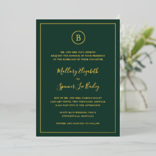 Classic Monogram Elegant Forest Green Wedding Gold
