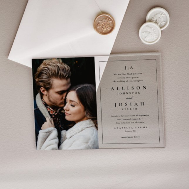 Classic Monogram Elegant Photo Wedding Acrylic Invitations (Simple monogram acrylic photo wedding invitation.)