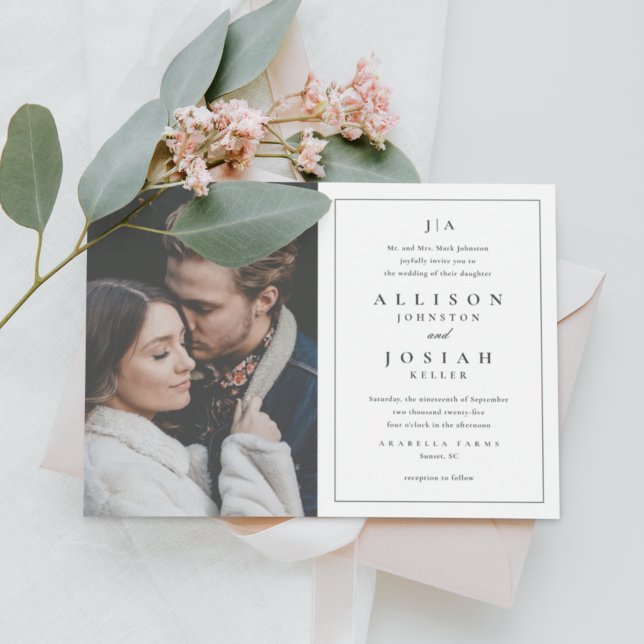 Classic Monogram Elegant Photo Wedding  Invitation (Creator Uploaded)