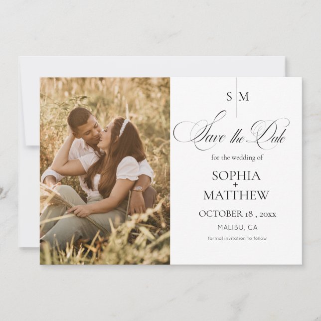 Classic Monogram Elegant Photo Wedding  Save The Date (Front)