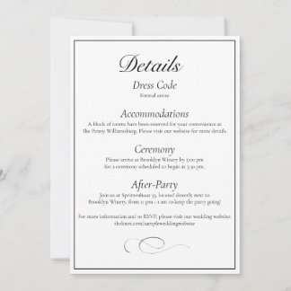 Classic Monogram Elegant Wedding Detail Card