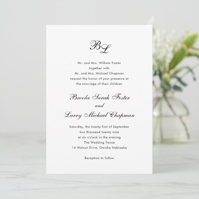Classic Monogram Elegant Wedding Invitation (Standing Front)