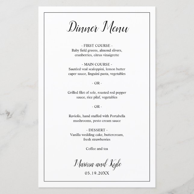 Classic Monogram Elegant Wedding Menu (Front)
