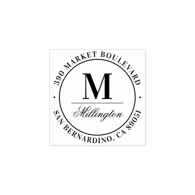 Classic Monogram Family Name Return Address Rubber Stamp (Imprint)