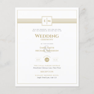 Classic Monogram Formal Wedding White Gold Invite Flyer
