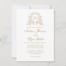 Classic Monogram Gold and White Wedding Invitation