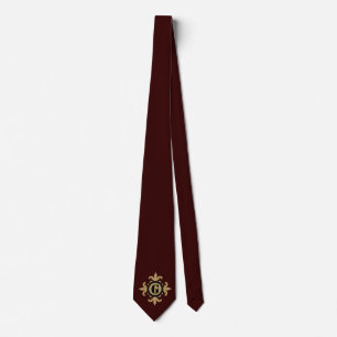 Classic Monogram gold black dark red Fleur De Lis Tie