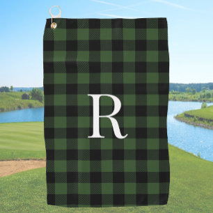 Classic monogram green buffalo plaid gift for dad golf towel