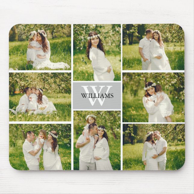 Classic Monogram Grey Photo Collage Mouse Pad (Front)