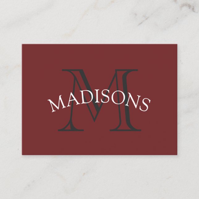 Classic Monogram Grey Red with Arc Text Business Card (Front)