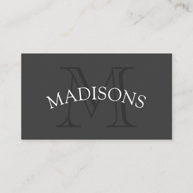 Classic Monogram Grey with Arc Text Business Card (Front)