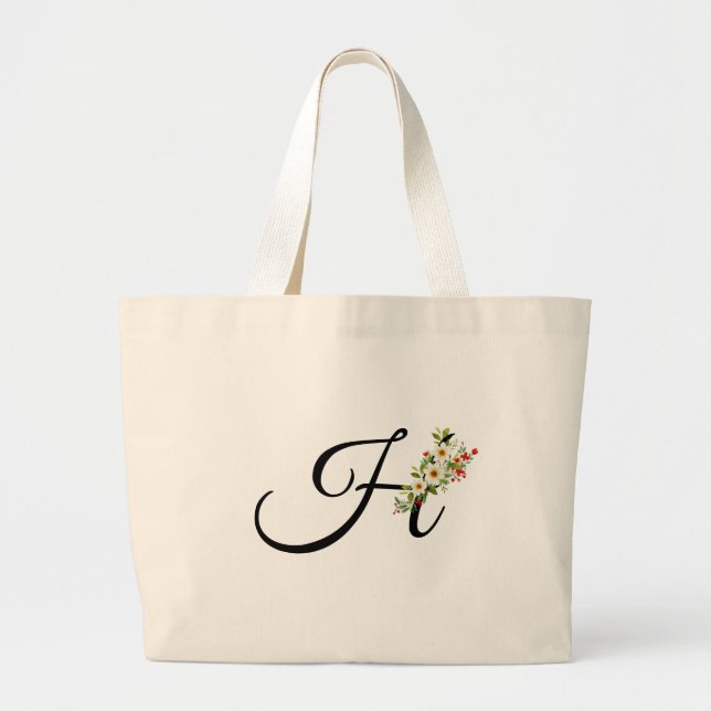 Classic monogram H red white flower mother gift  Large Tote Bag (Front)