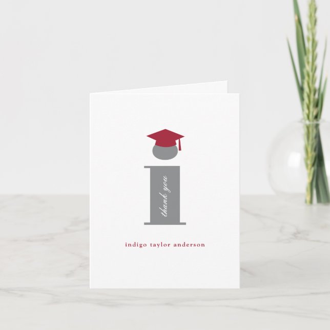 Classic Monogram I Graduation Cap Photo Modern Thank You Card (Front)