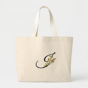 Classic monogram I red white flower mother gift Large Tote Bag