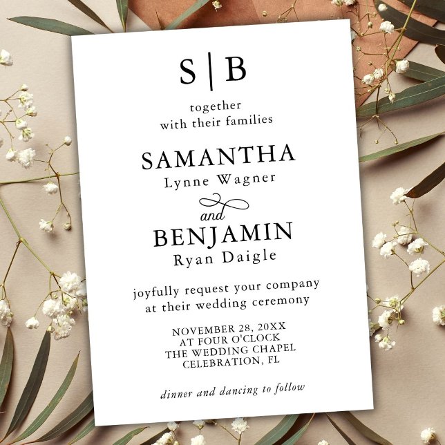 Classic Monogram Initial Elegant Wedding Invitation (Creator Uploaded)